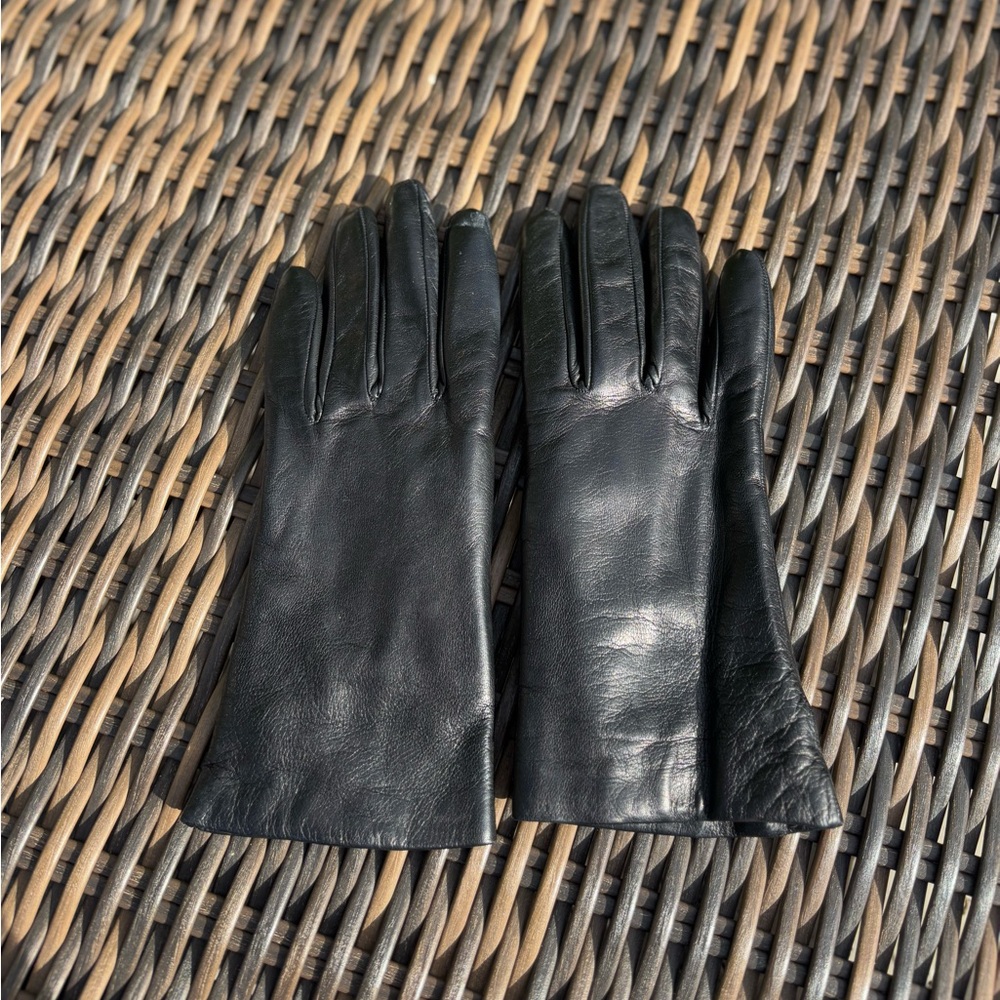 Rabbit Hair Lined Genuine Black Leather Gloves